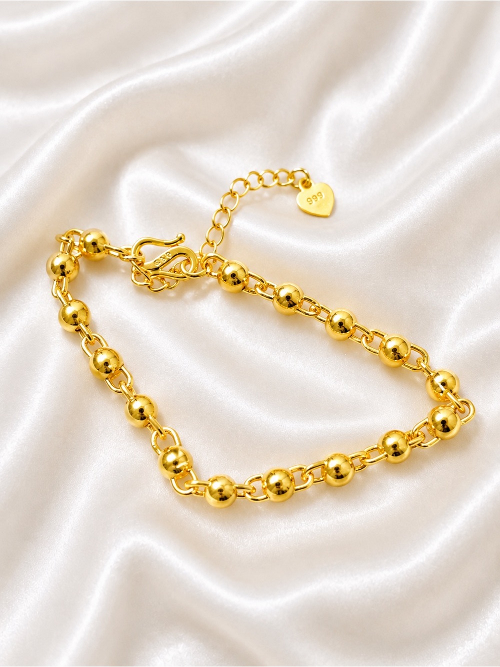 24K Gold Plated Lucky Orb Adjustable Link Bracelet (16.5-21.5cm|6.5-8.5”)w/bag